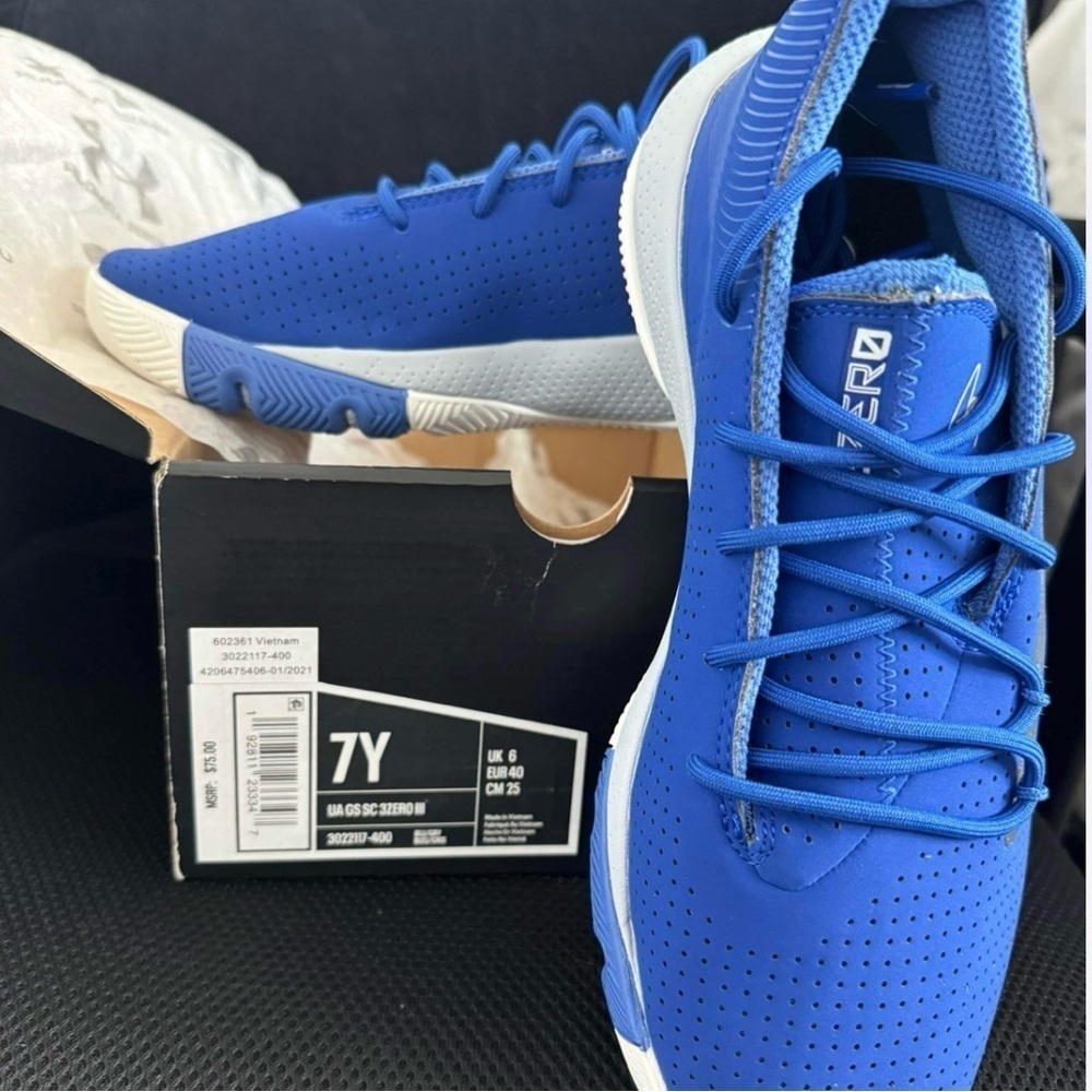 Under Armour Steph Curry UA GS‎ SC 3ZERO III Blue Basketball Sneaker Size 7Y - Picture 4 of 5